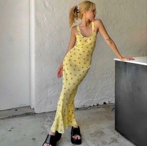 REALISATION PAR The Allegra in Yellow Verona Maxi Fishtail Dress - Sz Small